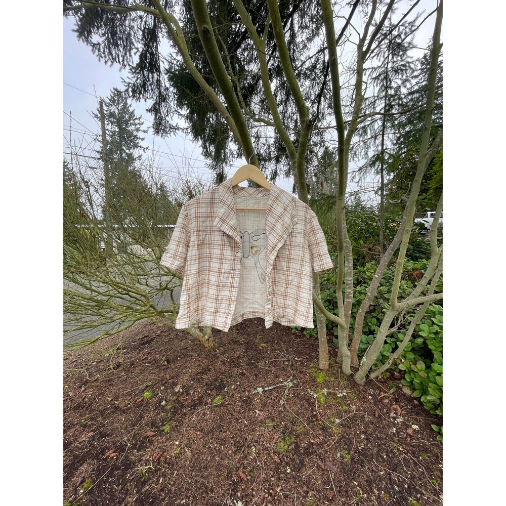 Large Moth Upcycled Cropped Button Down - image 5